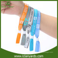 Polyester custom logo one time used promotional woven wristbands